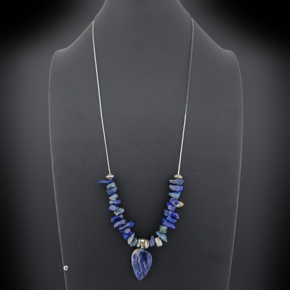 Handmade Lapis Lazuli & Sodalite Necklace 24" Silver Plated Chain Miami Artist - Picture 2 of 16